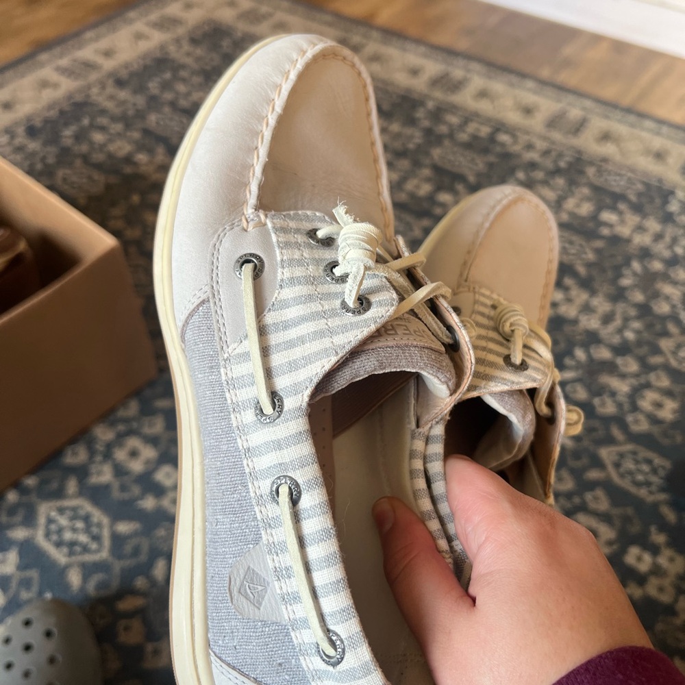 Sperry Beige and Gray Boat Shoes